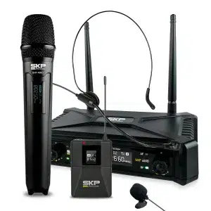 SISTEMA INALAMBRICO DE MICROFONO DE MANO Y DIADEMA Y SOLAPA SKP MOD (UHF-400D)